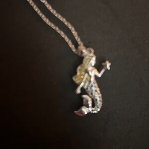Silver Mermaid Pendant Necklace with Blue and Yellow Accents
